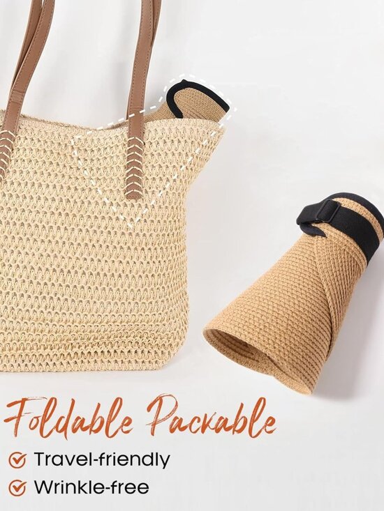 Packable Straw Sun Visor Hat for Women - Summer Beach Ponytail Hat, UPF 80 main image 5